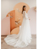 Beaded Long Sleeves Ivory Eyelash Lace Tulle Timeless Wedding Dress